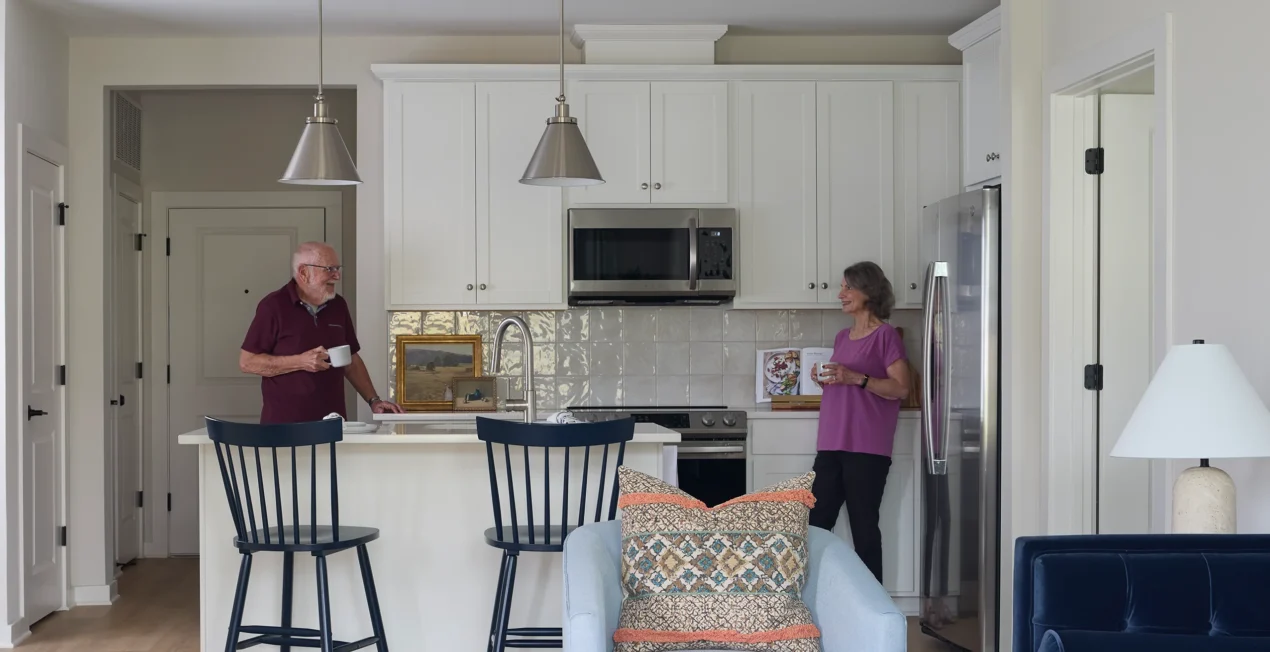 two 55+ active adults in an apartment at arise knox square