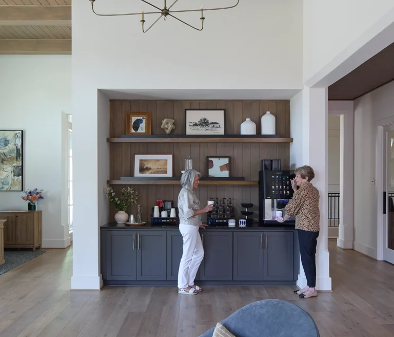 two 55+ active adults enjoying the coffee bar at arise knox square